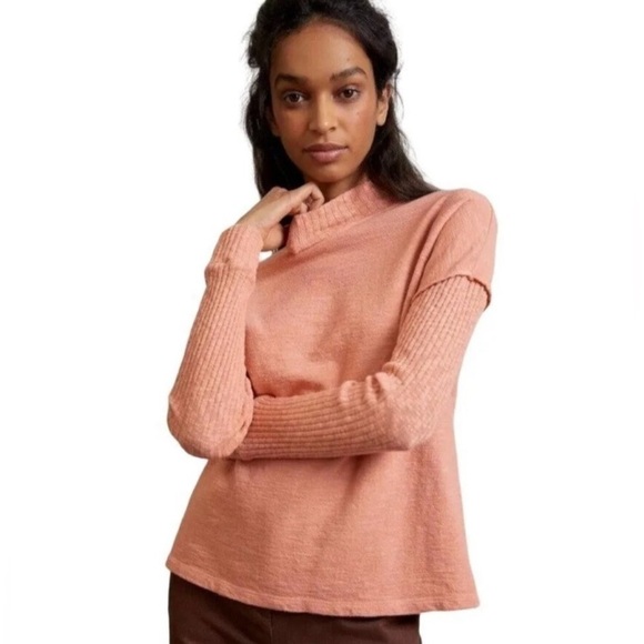 Amadi Sweaters - Amadi by Anthropologie Francesca Mock Neck Sweater Peach/Coral Pink NWT Small
